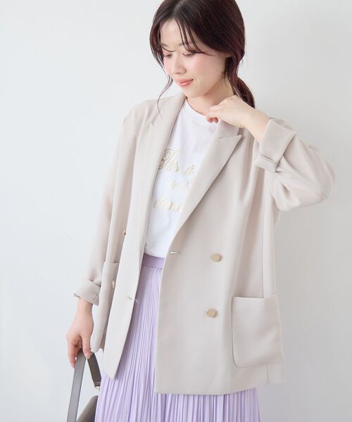 コート アウター 「手洗い可」メッシュダブルブレストジャケット レディースの画像