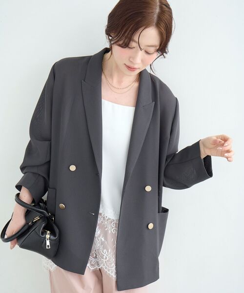 コート アウター 「手洗い可」メッシュダブルブレストジャケット レディースの画像