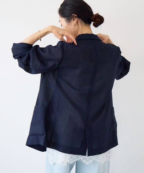 コート アウター 「手洗い可」メッシュダブルブレストジャケット レディースの画像