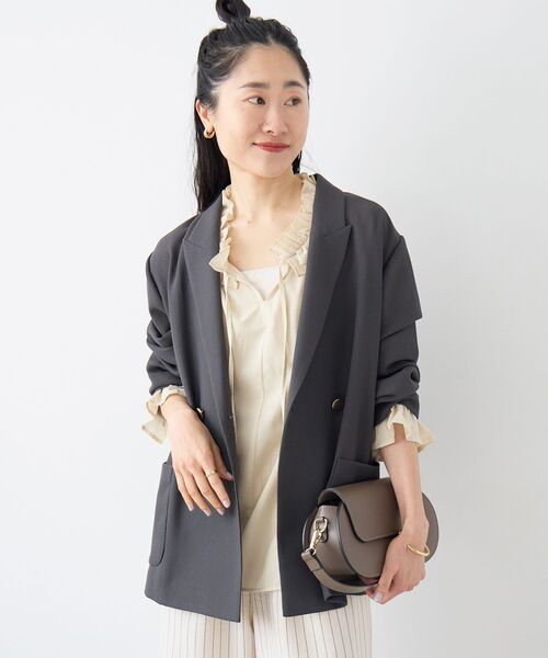 コート アウター 「手洗い可」メッシュダブルブレストジャケット レディースの画像