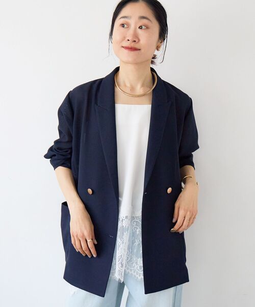コート アウター 「手洗い可」メッシュダブルブレストジャケット レディースの画像