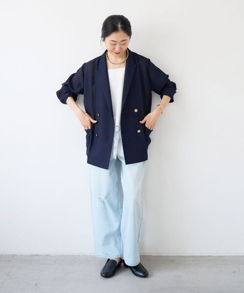 コート アウター 「手洗い可」メッシュダブルブレストジャケット レディースの画像