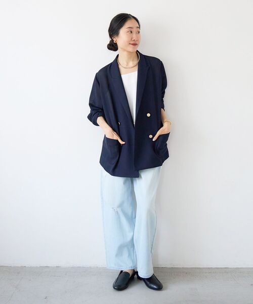 コート アウター 「手洗い可」メッシュダブルブレストジャケット レディースの画像