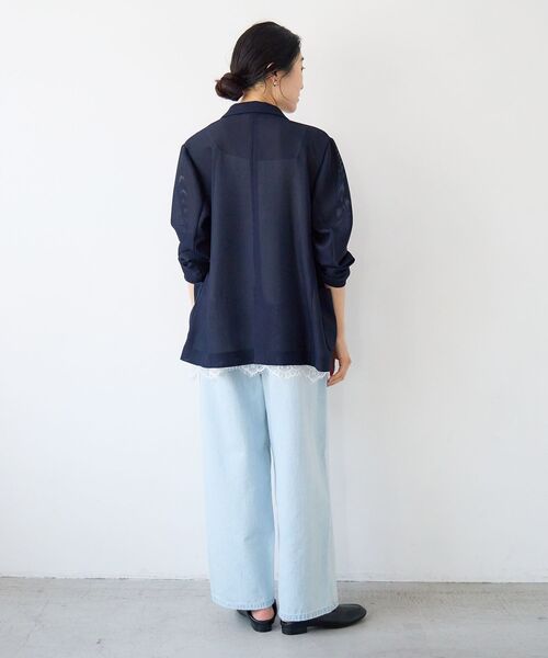 コート アウター 「手洗い可」メッシュダブルブレストジャケット レディースの画像