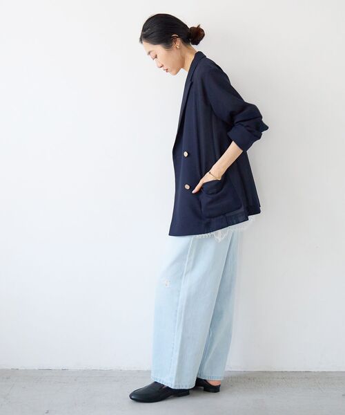 コート アウター 「手洗い可」メッシュダブルブレストジャケット レディースの画像