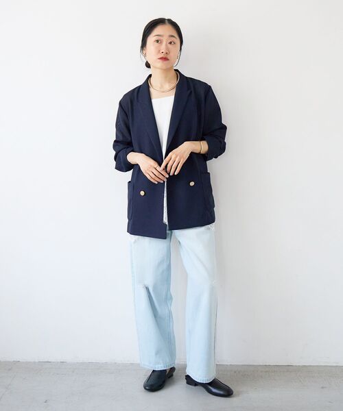 コート アウター 「手洗い可」メッシュダブルブレストジャケット レディースの画像