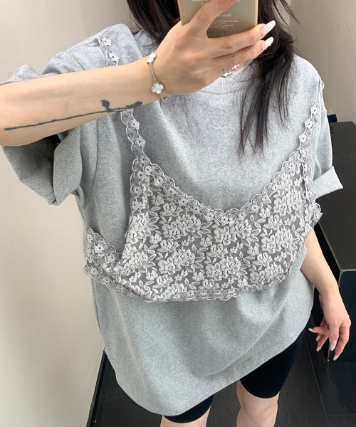 JUNYA WATANABEドット柄ビスチェ付き半袖Tシャツ Dalfwin（ダールフィン） tシャツ 半袖 韓国ファッション レース