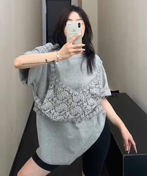 Dalfwin（ダールフィン） tシャツ 韓国ファッション レースビスチェ 