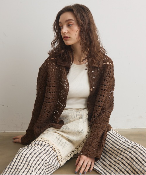 MOUSSY クロシェニット カーディガン AZUL BY MOUSSY | クロシェニットボレロ (カーディガン ) |SHEL'TTER
