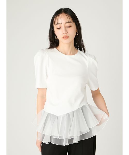 tシャツ シアーペプラムカットトップス／ウォッシャブル レディースの画像
