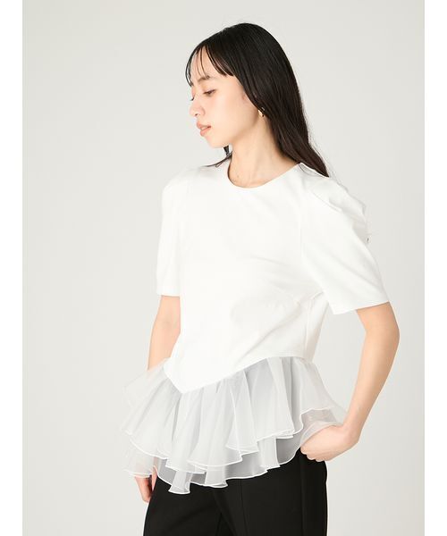 tシャツ シアーペプラムカットトップス／ウォッシャブル レディースの画像