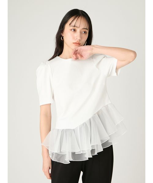 tシャツ シアーペプラムカットトップス／ウォッシャブル レディースの画像