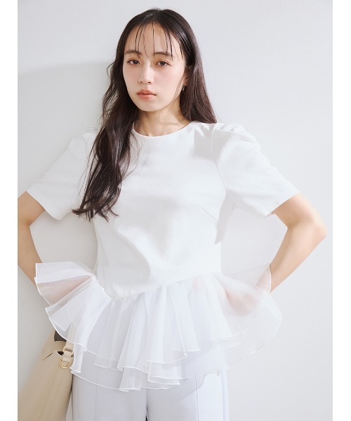 tシャツ シアーペプラムカットトップス／ウォッシャブル レディースの画像