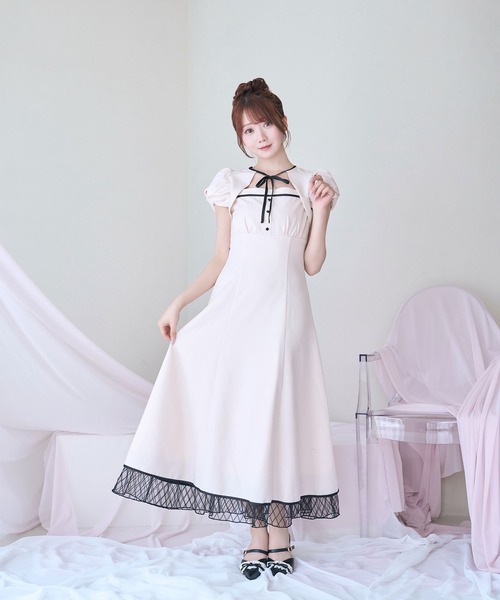 Rose Muse（ロゼミューズ） ワンピース 半袖 Piping puff sleeve dress
