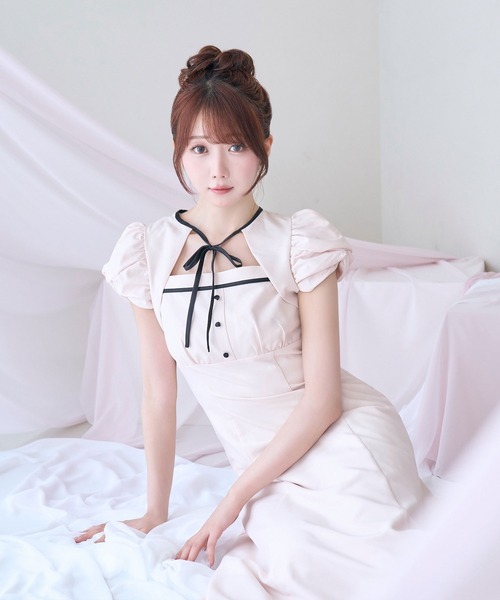 Rose Muse（ロゼミューズ） ワンピース 半袖 Piping puff sleeve dress