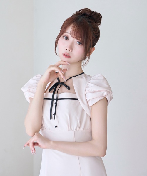 Rose Muse（ロゼミューズ） ワンピース 半袖 Piping puff sleeve dress 