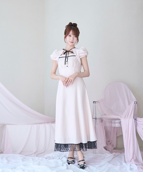 Rose Muse（ロゼミューズ） ワンピース 半袖 Piping puff sleeve dress
