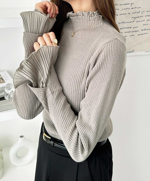 GeeRA（ジーラ） ニット セーター 袖口プリーツハイネックリブニット