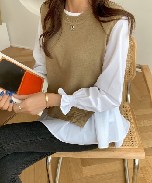 Girly Doll ブラウス シャツ レイヤードが楽しめる！ニットベスト