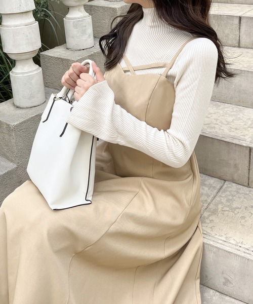 【美品タグ付】JUNOAH　キャミソールロングワンピース　Мサイズ JUNOAH ワンピース 切り替えデザインクロスキャミワンピース