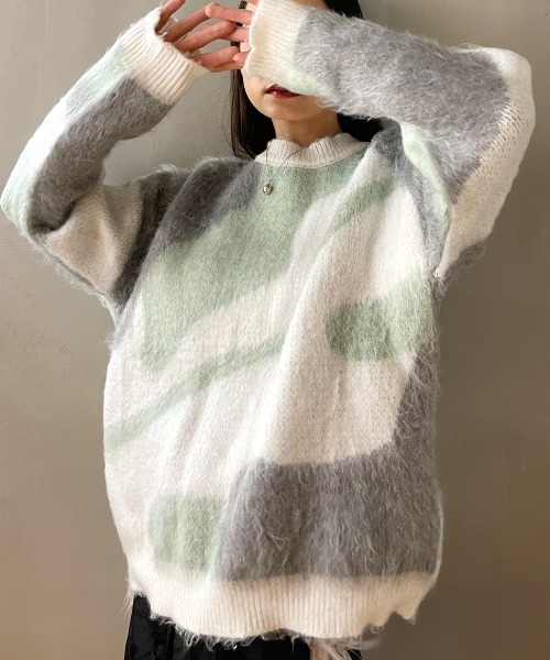 SEN TOKYO ニット 絶妙な配色が目を惹く春ニット。マーブルーカラー