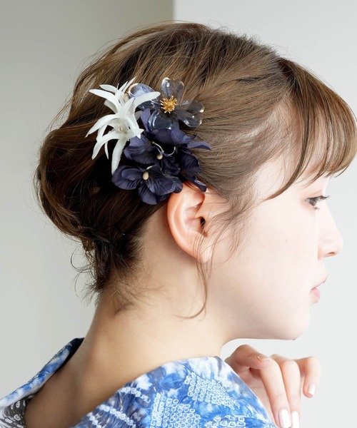 aisusuki❤︎ A-90ꕥアメリカンフラワーとベルベットリボンの髪飾り アメリカンフラワー 椿 ヘッドドレス ヘアアクセサリー 髪飾り