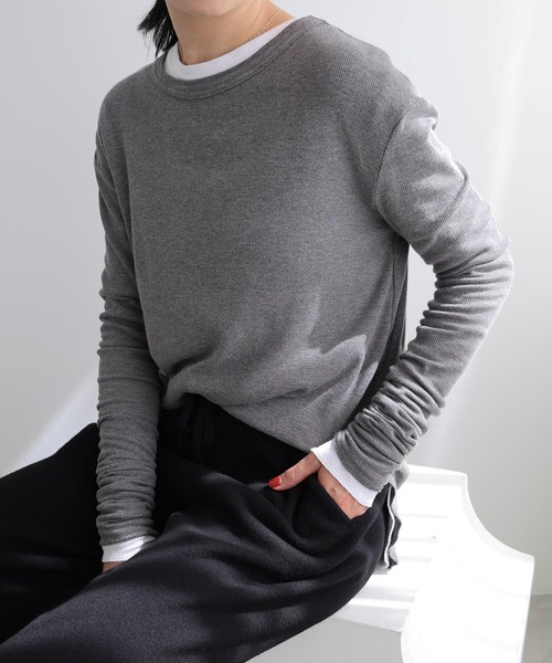 evernavy tシャツ テレコリブクルーネックプルオーバー レディース