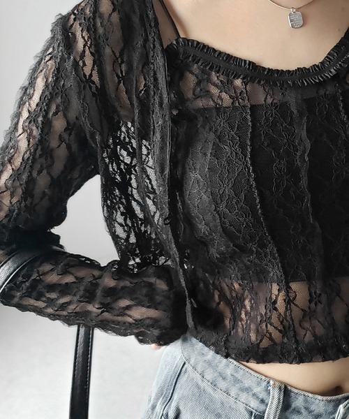 アンサンブル 「 ２点セット 」ドッキングレースレオパードキャミソール ＋ カーディガン SET ／ docking lace leopard cam 2点セット 】ドッキングレースレオパードキャミソール ＋