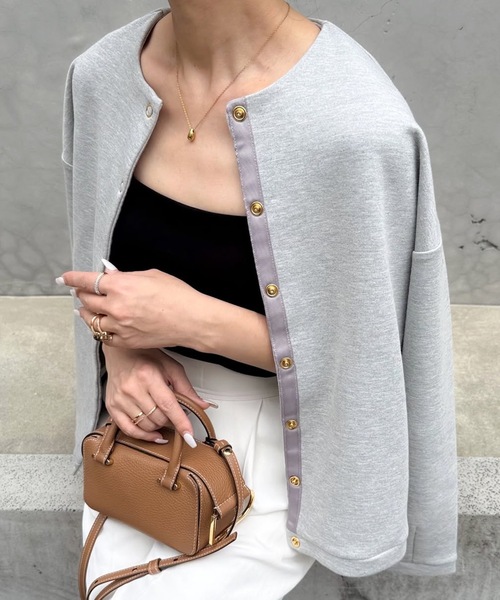 洗える エマテイラー ライトダンボールノーカラージャケット カーディガン モカ Emma Taylor（エマテイラー） ジャケット ノーカラージャケット 「大人