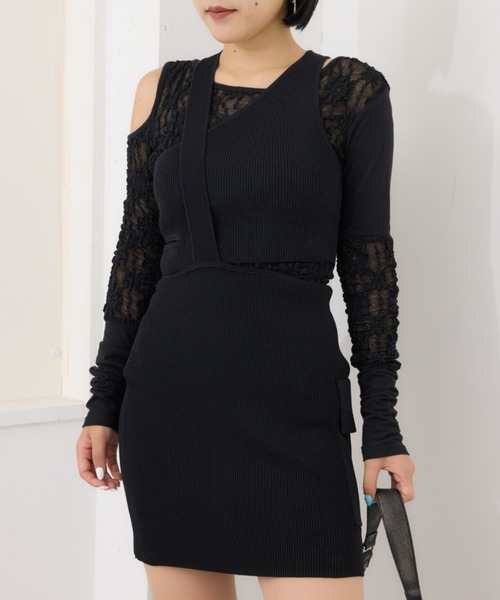 SLY（スライ） ワンピース ASYMMETRY LAYER KNIT S/OP アシンメトリー