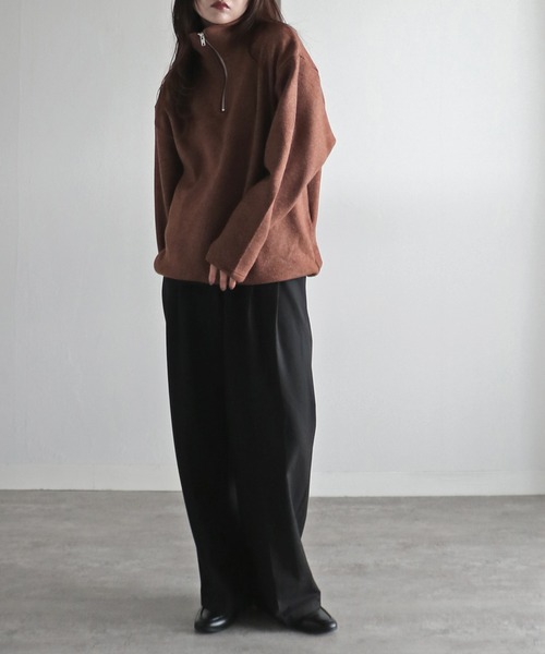 ニット セーター 指穴付きルーズシルエットメランジニットハーフジップ