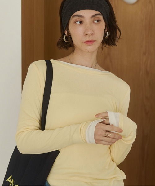 ANGIE tシャツ ボートネック 長袖 シアートップス レディース