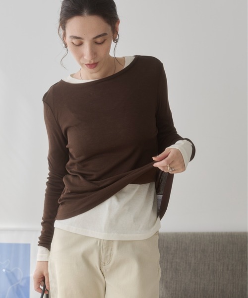 ANGIE tシャツ ボートネック 長袖 シアートップス / 秋服 レディース