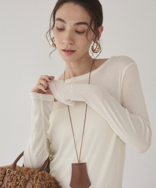 ANGIE tシャツ ボートネック 長袖 シアートップス レディース