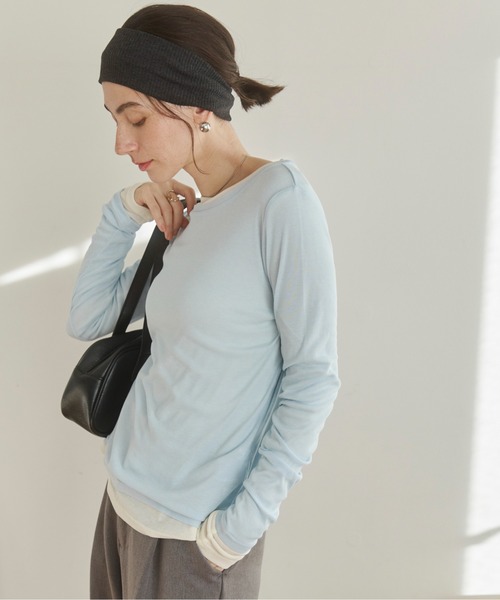 ANGIE tシャツ ボートネック 長袖 シアートップス レディース