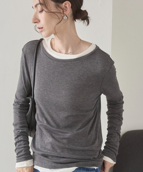 ANGIE tシャツ ボートネック 長袖 シアートップス レディース