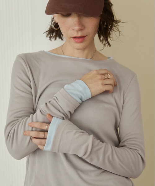 ANGIE tシャツ ボートネック 長袖 シアートップス レディース