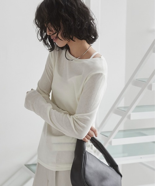 digne シアーボートネック/ ブラック BLACK BY MOUSSY（ブラックバイマウジー）の「boat neck sheer tops