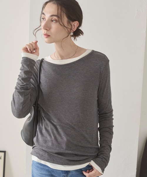 ANGIE tシャツ ボートネック 長袖 シアートップス レディース