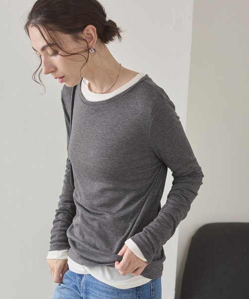 ANGIE tシャツ ボートネック 長袖 シアートップス レディース