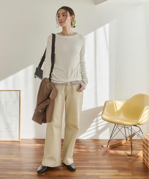 ANGIE tシャツ ボートネック 長袖 シアートップス レディース