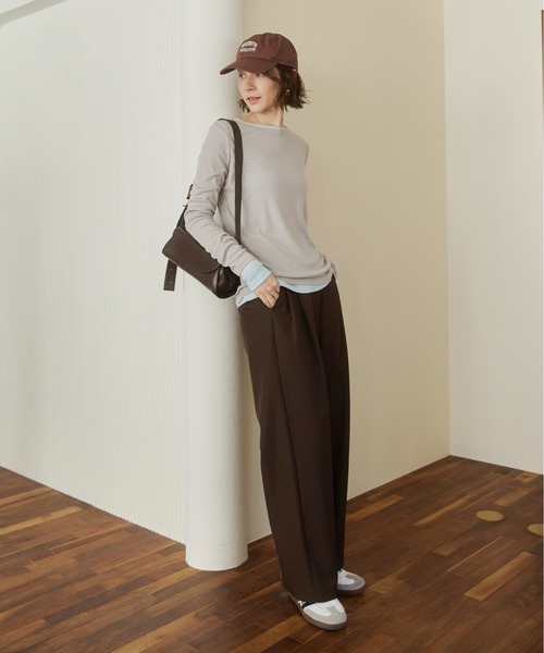 ANGIE tシャツ ボートネック 長袖 シアートップス レディース
