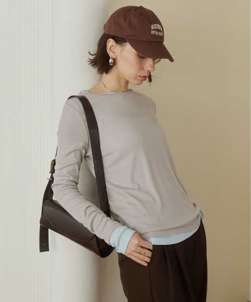 ANGIE tシャツ ボートネック 長袖 シアートップス レディース