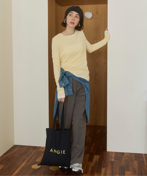 ANGIE tシャツ ボートネック 長袖 シアートップス レディース