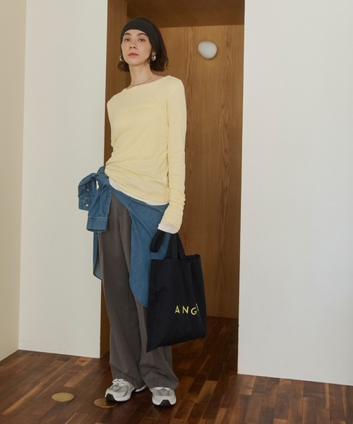 ANGIE tシャツ ボートネック 長袖 シアートップス レディース