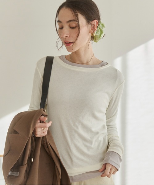 ANGIE tシャツ ボートネック 長袖 シアートップス / 無地 / ドット