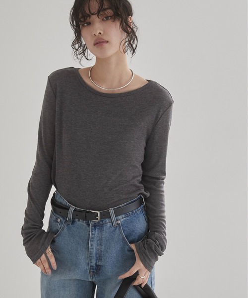 ANGIE tシャツ ボートネック 長袖 シアートップス レディース