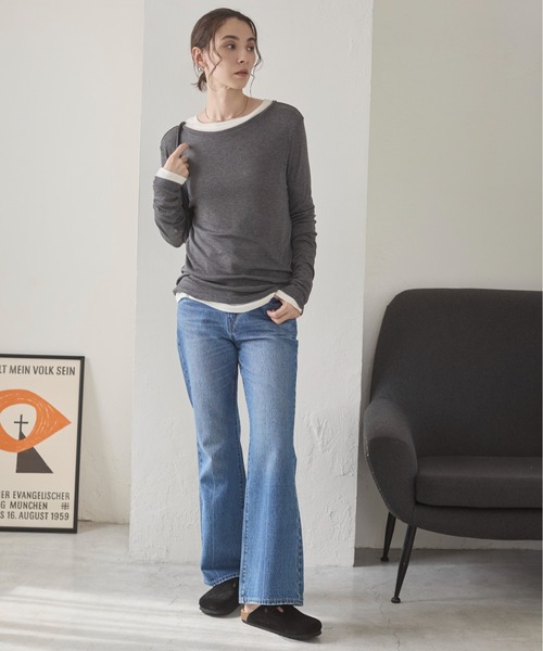 ANGIE tシャツ ボートネック 長袖 シアートップス レディース