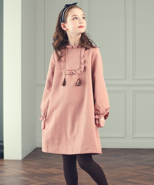 美品　DRESCCO サーモンピンクドレス　130 DRESCCO（ドレスコ） ワンピース タッセル＆フリルサーモンピンク