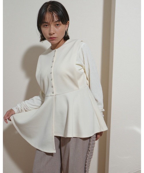 ベスト ジレ 「セットアップ対応」アシメペプラムポンチジレ レディース